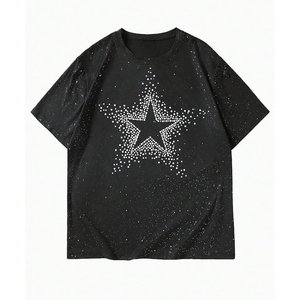 เสื้อยืดกราฟิกประดับคริสตัลคุณภาพสูง ผ้าฝ้ายเนื้อหนา แฟชั่นทันสมัย - Product Image 1