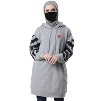 Sudadera con Capucha Larga para Mujer, Estilo Islámico Modesto, para Invierno, Otoño y Verano, 100% Algodón, Felpa Lavada, Bordada con Pedrería, 300 GSM