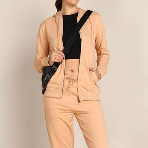Conjunto Deportivo con Capucha para Mujer, Cierre Completo, Color Sólido, Informal, Transpirable, de Algodón, para Otoño, Corte Regular, con Bolsillos Laterales - Product Image 3