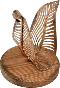 ที่ใส่กระดาษเช็ดปากรูปใบไม้โลหะทรงแนวตั้ง ความสูงปานกลาง ขนาด 6 นิ้ว ฐานไม้ทรงกลม - Product Image 5