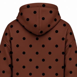 Sweat-shirt à capuche décontracté en polaire pour femme, marron foncé noir à pois, avec cordon de serrage, manches longues et poche kangourou - Product Image 4