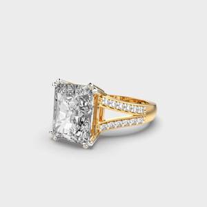 แหวนหมั้นมอสซาไนต์ทรงเอเมอรัลด์ ตัวเรือนทองคำแท้ 14K ประดับเพชรแบบ Pave Setting ดีไซน์ทรงเรขาคณิตคลาสสิกสำหรับผู้หญิง - Product Image 2