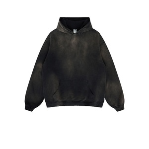 เสื้อฮู้ดโอเวอร์ไซส์ผู้ชาย สีเบจล้วน ผ้าฝ้ายฟลีซ สวมใส่สบายๆ สำหรับฤดูใบไม้ร่วง ทรงปกติ แบบถัก - Product Image 2