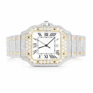 Montre à quartz en acier inoxydable avec design de luxe hip-hop, sertie de moissanite et de diamants VVS, bracelet de 20 mm, verre traité, unisexe - Product Image 1