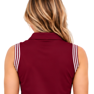 Polo sin mangas color rojo vino para mujer, corte ajustado, con cuello de parche, para equitación y entrenamiento, personalizado, al por mayor, de alto rendimiento. - Product Image 4