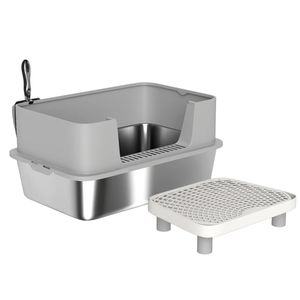 Bac à litière pour chat en acier inoxydable, poubelle pour animaux avec accessoire de design haut de gamme pour l'hygiène féline - Product Image 5