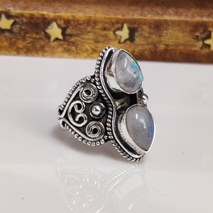 Bague en pierre de lune, argent sterling 925, pierre de lune arc-en-ciel naturelle, bijoux de mariage - Product Image 2