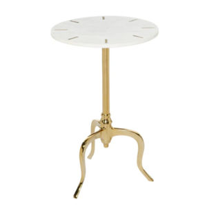 Table d'appoint de luxe moderne et créative, de haute qualité, en métal plaqué or, avec dessus rond en marbre blanc - Product Image 1