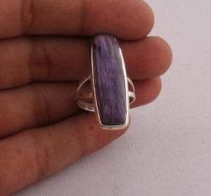 Bague en Charoïte Naturelle en Argent Sterling 925, Taille Coussin, Sertissage Clos, Bijoux Faits Main, Prix Usine, Commande en Gros - Product Image 3