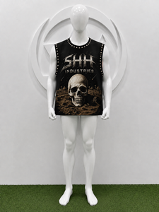 เสื้อยืดผู้ชายสีดำทรงโอเวอร์ไซส์ลายหัวกะโหลก งานศิลปะลายอูฐทะเลทราย แต่งหมุดโลหะ สไตล์โกธิค Y2K สตรีทแวร์ เสื้อทรงเข้ารูป SHH - Product Image 3