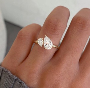 Toi et Moi <b>Ring</b> <b>Two</b> Pear Shape Diamond in 14K Gold <b>Ring</b> Lab Grown Diamond <b>Ring</b> <b>Two</b> <b>Stone</b> Bypass <b>Ring</b> Open Wrap Engagement <b>Ring</b> - Product Image 2