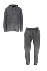 Ensemble de survêtement décontracté pour homme en coton délavé gris foncé, coupe ample, longueur intégrale, couleur unie, respirant, idéal pour l'automne - Product Image 2