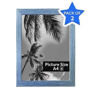 Cadre photo minimaliste en bois massif rectangulaire bleu à fixer au mur, impression numérique couleur, vertical, fait main, vintage - Product Image 3