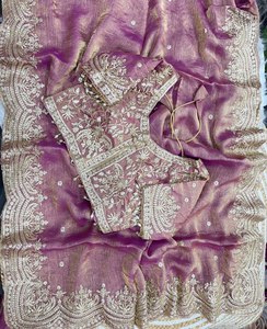 Sari de Chifón Bicolor de Aspecto Lujoso, Sari de Chifón con Trabajo de Lentejuelas a la Moda, Sari de Chifón Bicolor con Bordado de Lentejuelas Elegante - Product Image 3