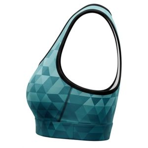 Women's Light Blue Checkered Racerback Sport Bra Scoop Neck Medium Support Breathable Spandex Polyester Yoga <b>Top</b> Seamless Design - Product Image 3