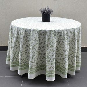 Hot Sale Elegant Floral Printed Cotton <b>Linen</b> 8 Seater <b>Round</b> 220 cms <b>Tablecloth</b> Washable Home Decor Classic Style Plant Pattern - Product Image 4