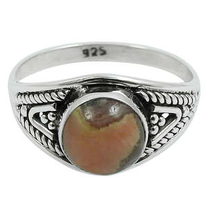 Anillo de Boda de Lujo Hecho a Mano en Plata de Ley 925, Joyería Bohemia Elegante con Piedra Preciosa de Rodocrosita Natural - Product Image 1