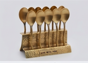 Vintage Brass Curved <b>Spoon</b> Set Stainless Steel With Brass PVD Coating Perfect For Kitchenware Cafe Restaurants And Hotel - Product Image 2