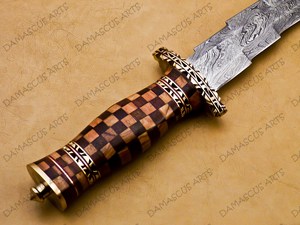 Cuchillo de Caza de Hoja Fija de Acero de Damasco Forjado a Mano con Mango de Madera, Espiga Completa, Multifuncional para Supervivencia al Aire Libre, DIY OEM - Product Image 2