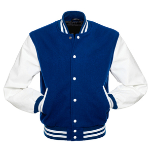 Chaqueta Varsity Azul y Blanca para Hombre, Mezcla de Lana, Cuello Alto, Botones a Presión, Estilo Béisbol - Product Image 6