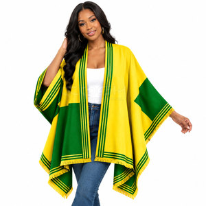 Poncho Cosh International Sorority Sisterhood jaune et vert à blocs de couleur, manches chauve-souris, long, décontracté, 100 % acrylique, style cape-sweat-shirt - Product Image 3