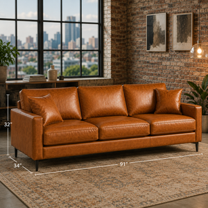 Mid-Century Modern Genuine Cowhide Leather Sofa 3 Seater Brown Leather Couch <b>for</b> Modern Stylish Living Rooms Furniture - Product Image 2