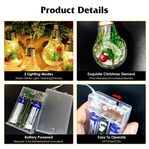 Luci Natalizie da Interno a Batteria 13,78 Piedi, 10 Lampadine LED con Aghi di Pino, Fiocchi di Neve e Bacche, Stile Globo di Neve - Product Image 5