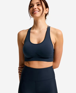 Premium Quality Women's Seamless Navy Sports Bra High Support Solid Color Spaghetti Strap Front Activewear Yoga Top All Season - Product Image 1