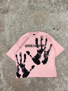 Oversized <b>White</b> Cotton T-Shirt With Black Handprint Pattern Street Style Short Sleeve Men's O-Neck <b>Tee</b> Printed Design - Product Image 3