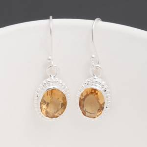 Natural Citrine Oval Dangle <b>Earrings</b> 925 Sterling <b>Silver</b> Gold Plated Ethnic Handmade Women's Jewelry for Party Occasions - Product Image 2