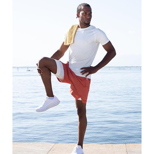 กางเกงขาสั้นกีฬาผู้ชายลำลองสำหรับฤดูร้อน ผ้าเทอร์รี่ แห้งเร็ว ไม่ยับ ปักลายชายผ่า เอวยางยืดสูง ระบายอากาศได้ดี เหมาะสำหรับโยคะ - Product Image 4