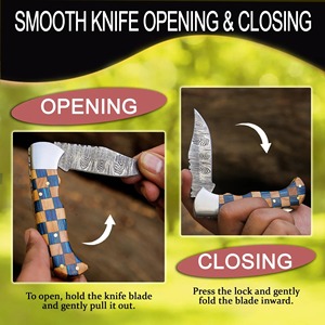 Handmade Damascus Pocket <b>Knife</b> 3in Back Lock Clip Point Serrated Edge <b>Folding</b> Olive Blue Wood Handle Birthday Groomsmen - Product Image 5