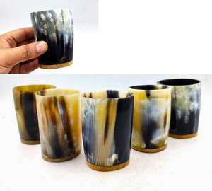 Verre à boire en corne de buffle de style classique, fait main, avec couvercle en bois, gobelet en corne naturelle, écologique, durable, grande capacité - Product Image 6