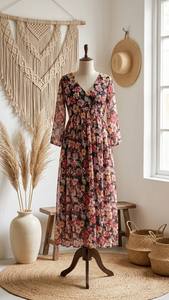 Vestido Midi Alfino de Chifón con Diseño Único y Elegante, con Tela de Chifón Fluida para la Moda de Verano y Vacaciones, Disponible para la Venta - Product Image 2