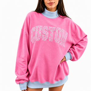 Trendy Sweatshirt Oversized Comfort Fit <b>Layered</b> Mock Neck Style Statement Graphic Front Modern Casual Wear Autumn Knitted <b>Top</b> - Product Image 4