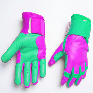Guantes de Bateo de Cuero para Zurdos, Acolchados, con Puño Largo, Agarre Fuerte, Cierre de Velcro Verde y Rosa, Unisex, para Adultos, Duraderos, para Entrenamiento - Product Image 1