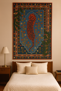 Alfombra de Lana Minimalista de Lujo para Interiores Modernos, Diseño Sólido Naranja con Borde Azul Cheetah, Hecha a Mano, Reversible, Antideslizante - Product Image 2