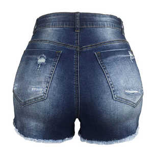Shorts para mujer, shorts de mezclilla satinados rasgados de cintura alta, 100% algodón, transpirables, antiarrugas, lavado vintage, desgastados, OEM - Product Image 4