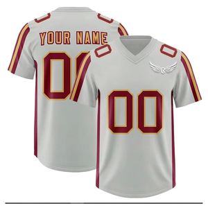 Custom Men's Football Jersey V-Neck Short Sleeve Sublimated Print Moisture Wicking Team name 00 Gray <b>Maroon</b> Gold - Product Image 2