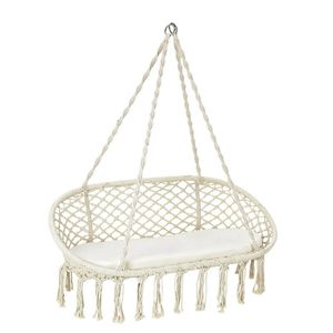 Sedia a dondolo in macramè per 2 persone, amaca sospesa con cuscino con cerniera per uso esterno in patio - Product Image 3