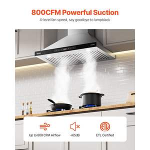 Hotte de cuisinière murale 36 \ "avec 800 CFM d'évent Montage au plafond Contrôle gestuel et tactile Solution de ventilation haut de gamme - Product Image 2