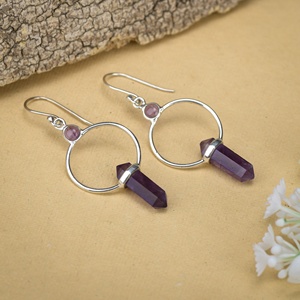 Boucles d'oreilles pendantes en argent sterling avec améthyste, bijoux de grossiste, fabricant de bijoux - Product Image 2