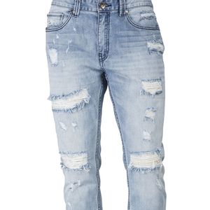 Light Wash Ripped <b>Jeans</b> Men's Skinny Denim Pants Multiple Distressed Rips Cotton Blend Breathable Casual Streetwear <b>Jeans</b> - Product Image 4