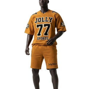 Men Football Shirt Shorts <b>Set</b> Premium GSM Polyester Cotton <b>Knit</b> Fabric Solid Color Tackle Twill Custom Logo short <b>set</b> for men's - Product Image 1