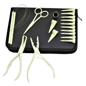 Kit professionnel d'outils pour extensions capillaires en acier inoxydable : pinces à cheveux, anneaux de séparation, aiguilles à trame, mini-ciseaux, pince à ruban, pince à friser - Product Image 4