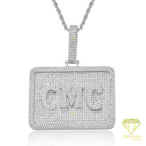 Collier Premium « CMC » avec lettres et accents de diamants Moissanite, pendentif rectangulaire argenté, chaîne torsadée, bijoux urbains Hip Hop - Product Image 2