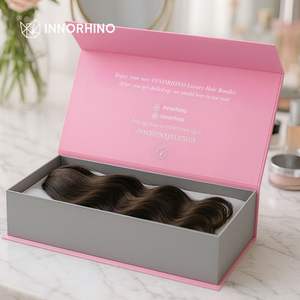 Custom Magnetic Book Style Rigid Gift Box | Pink & Grey Flap Lid Packaging for Wig, Luxury Apparel - Product Image 2