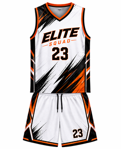 ชุดยูนิฟอร์มบาสเก็ตบอลสีดำส้มขาว Elite Squad พร้อมดีไซน์ลายสาดสีทันสมัย เสื้อเจอร์ซีย์ทรงแอธเลติกและกางเกงขาสั้นสำหรับมืออาชีพ - Product Image 1