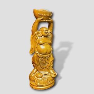 Traditional Rosewood Happy Buddha <b>Statue</b> Handcrafted Wooden Feng Shui Ornament for Living Room and Business - Product Image 6