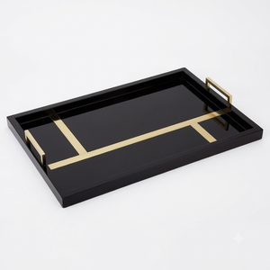 Custom High End <b>Black</b> Wooden Lacquer <b>Serving</b> <b>Tray</b> with Gold Handles Decorative Breakfast Tea Coffee Platter for Hotel Home <b>Trays</b> - Product Image 1